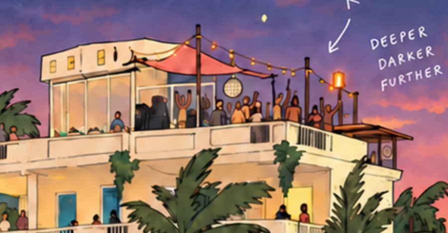 The Rooftop stage with a disco ball and a crowd